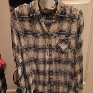Style & Co. Black and Cream Plaid Shirt